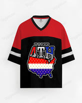 Big & Tall Men's Black And Red Colorblock Independence Day Happy Alphabet Print Mesh Jersey